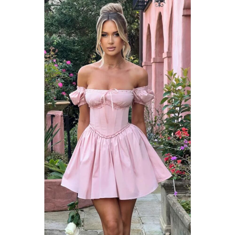 Babyboo Penelope Pink Mauve Babydoll Milk Maid Corset Smocked Mini Dress XS
